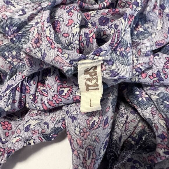 Spell & The Gypsy Sz L Kombi Flutter Top Floral Lavender Purple Blouse - Picture 9 of 10